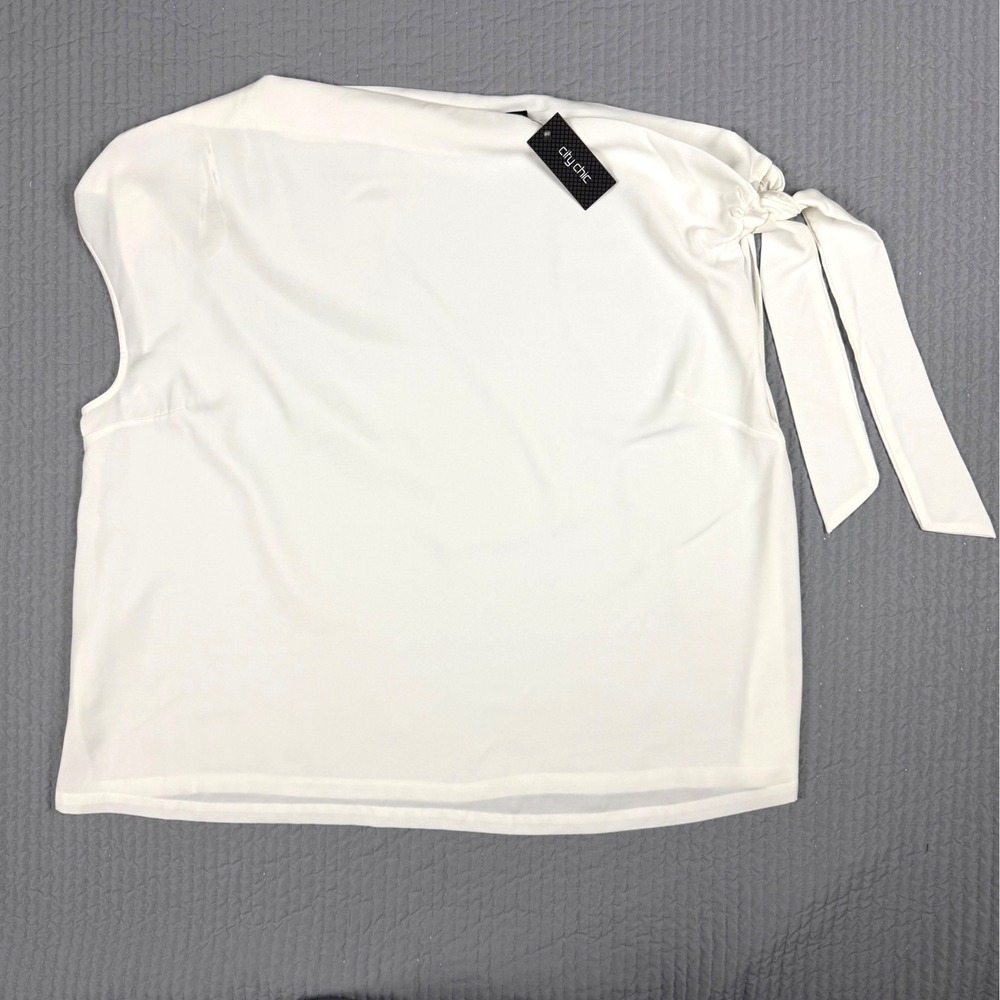 City Chic Elisa One Shoulder Side Tie Blouse White XL Womens 22 Top NWT